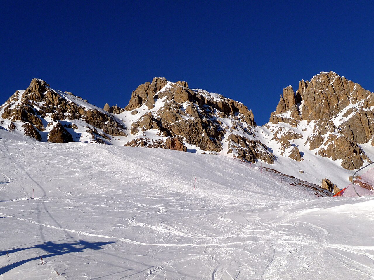 Passo San Pellegrino — snowy slopes and mountain panorama. Photo: Pietro Zanarini. Archive image; resized.
