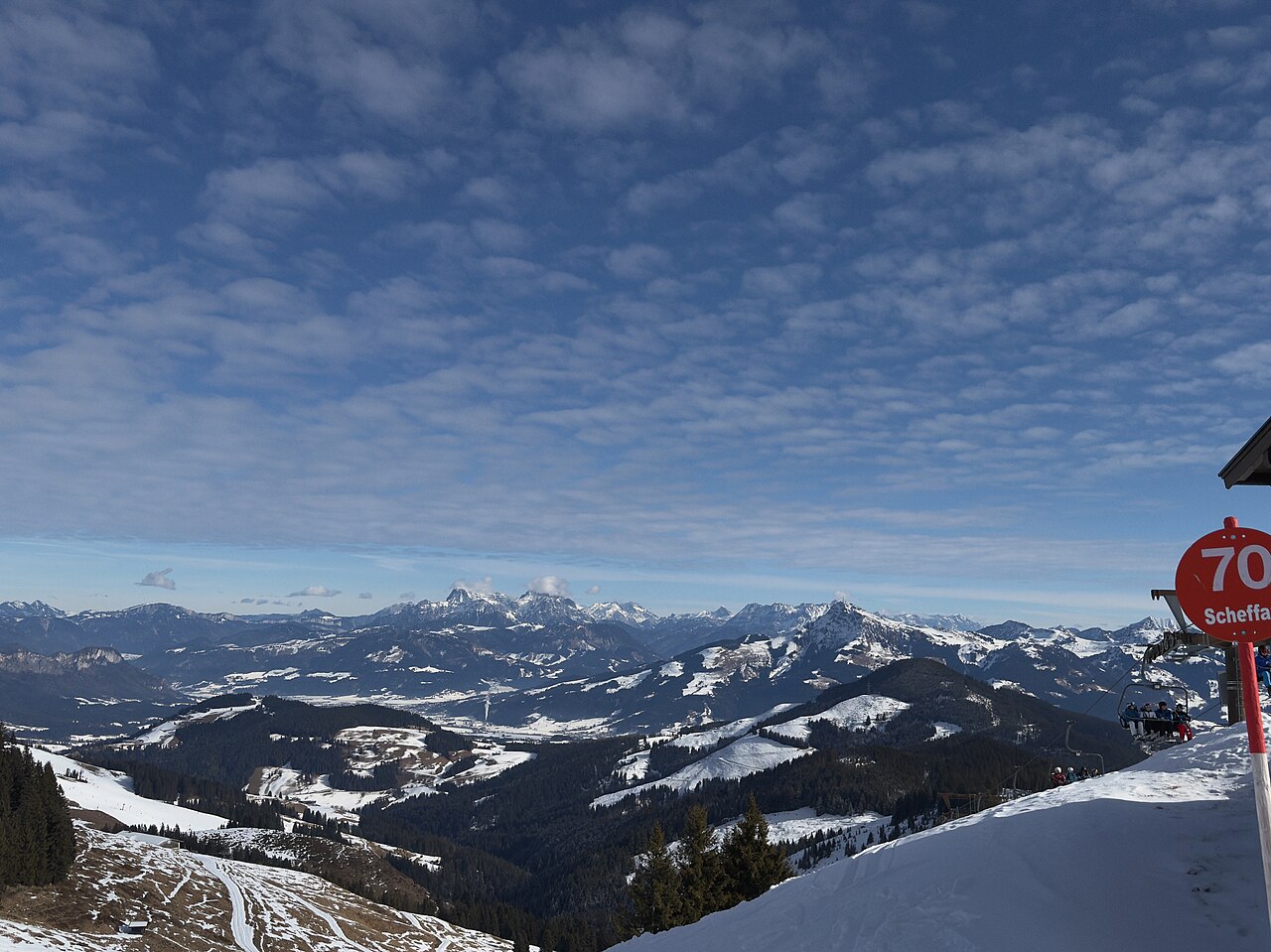 SkiWelt Wilder Kaiser - Brixental — panorama from piste 70 in Scheffau. Photo: Mike is Michi. Archive image; resized.