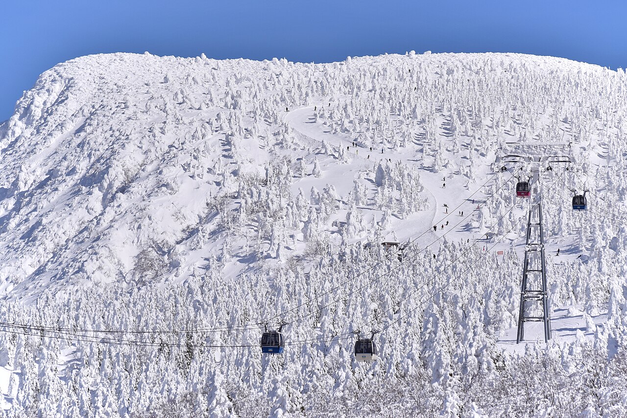 Zao Onsen Ski Resort — gondola above snowy trees. Photo: Raita Futo from Tokyo, Japan. Archive image; resized.